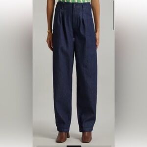 PAIGE Pleated Bella Denim Trousers Blue Size 7/8 Retailed $410